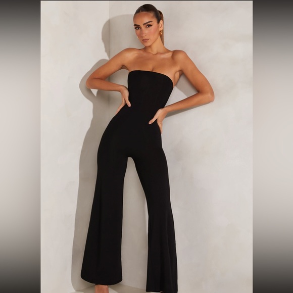 Oh Polly Pants - Wide Leg Jump Suit in Black